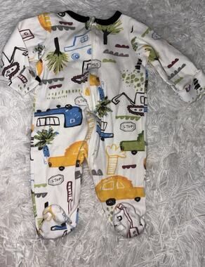 Aablexema 3/6 Mo. Zip Up Footie. Construction, Transport Theme. Adorable